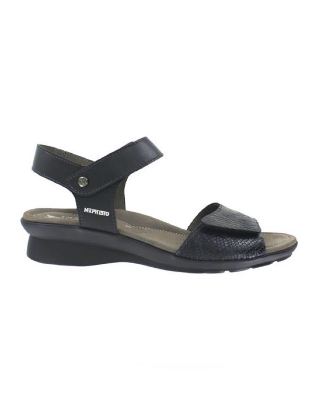 Mephisto Pattie Black Softy/Moon Smooth and Snake Print Leather Sandals Size 38